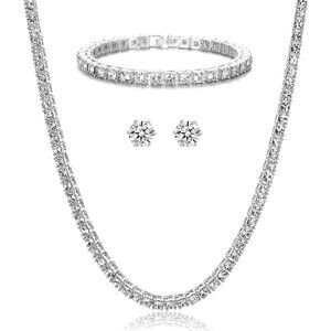 Silver 18-inch Iced Out Crystal Tennis Chain Necklace for Men Women - Elegant Cu